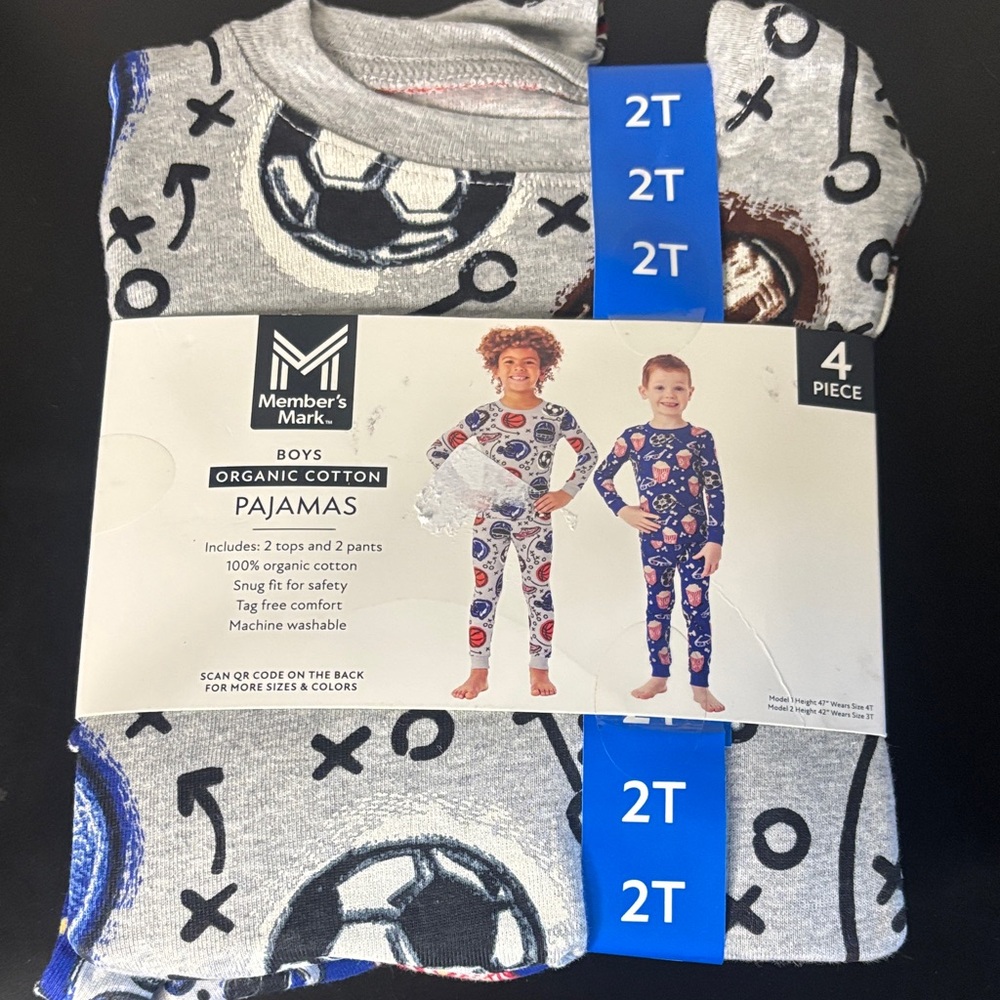 3 for $20 Boys' Organic Cotton Pajamas - Gray with Blue and Black Size 2T
